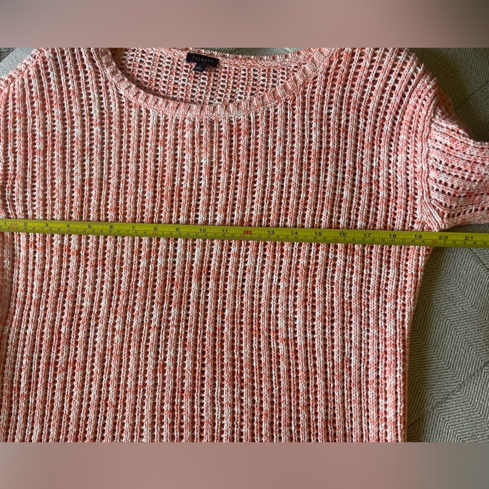 NEW Talbots Small Peach Orange Open Knit Pullover Sweater Cotton Soft Scoop Neck - Picture 6 of 9